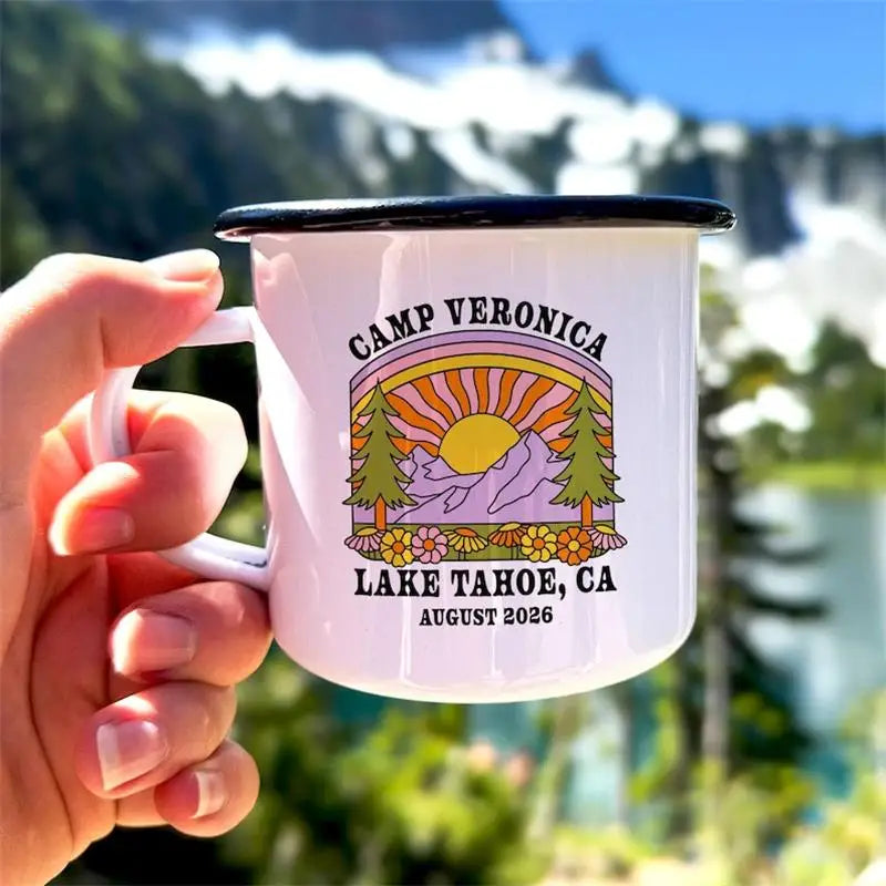 11oz Customized Enamel Mug Print LOGO Photo Text Personalised Coffee Camp Mugs Tea Cup Gifts Mountain Camping Anniversary Gifts
