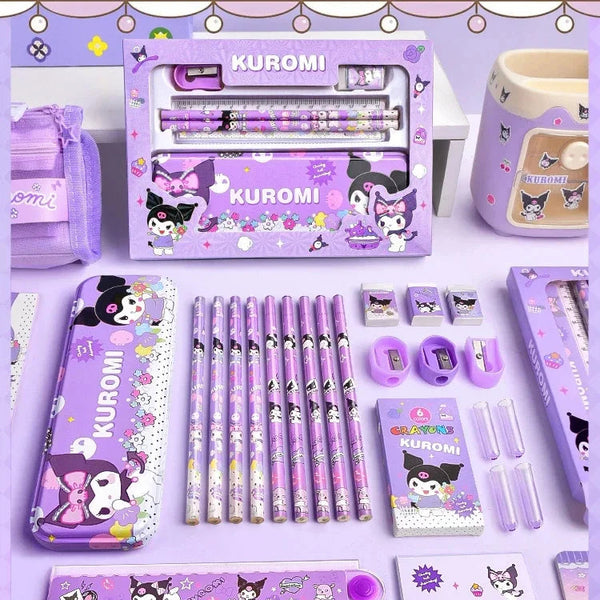 Sanrio 12PCS Kuromi Stationery Set Cinnamoroll My Melody Pencils Erasers Rulers Student School Supplies Study Stationery Gifts