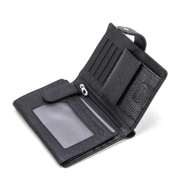 CONTACT'S High Quality Genuine Cow Leather Wallet Men Hasp Design Short Purse With Passport Photo Holder For Male Clutch Wallets