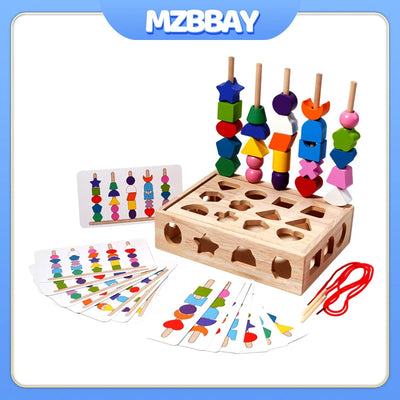 Baby Wooden Toys Kids Early Educational Toys Child Hand-Eye Coordination Puzzle Toys Category Stacked Colorful Beaded Play Gift