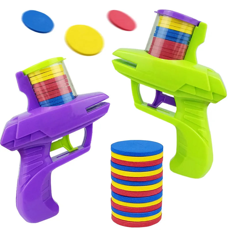 Kids Outdoor Game Foam Disc Gun Toy Flying Disc Shooting Launcher Gun Double Parent-child Interactive Children Toy