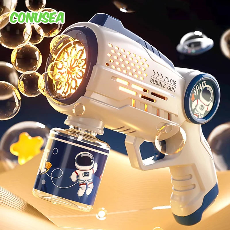 Electric Space Soap Bubble Gun Automatic Bubble Machine Maker Lights Astronaut Outdoor Games Park Toys for Kids Children's Gift