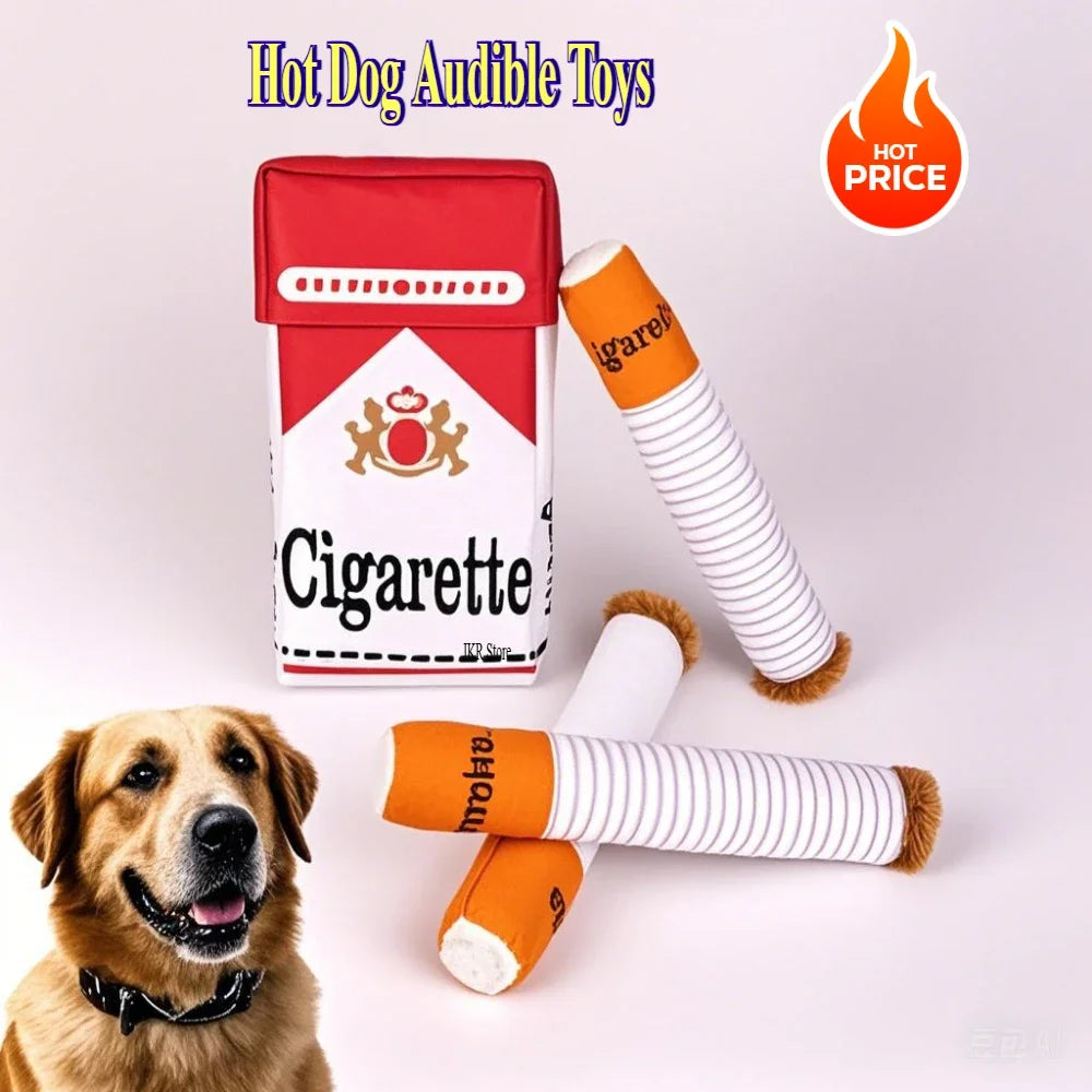 Funny Plush Interactive Cigarette Dog Toy - Good for Chewing A Giggle Gift Box for Dogs Who Love to Play! Accessories Toys Pet
