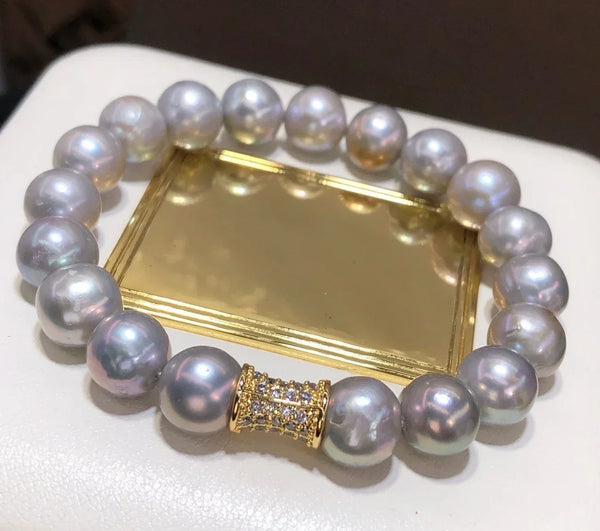 New Charming 6-7MM Natural Real Pearl Grey Bracelet South Sea Pearl Gift For Mom Ladies