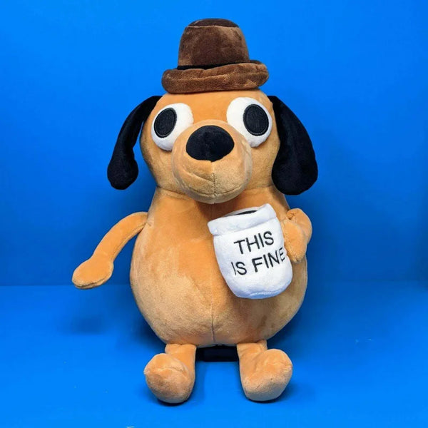 25cm This Is Fine Meme Coffee Dog Plush Toy Soft Stuffed Doll Stuffed Plush Animals Kids Toy Gift for Children Boy Birthday