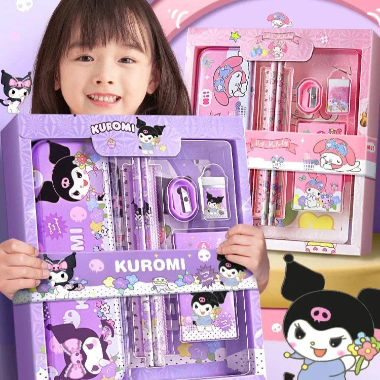 Sanrio 12PCS Kuromi Stationery Set Cinnamoroll My Melody Pencils Erasers Rulers Student School Supplies Study Stationery Gifts