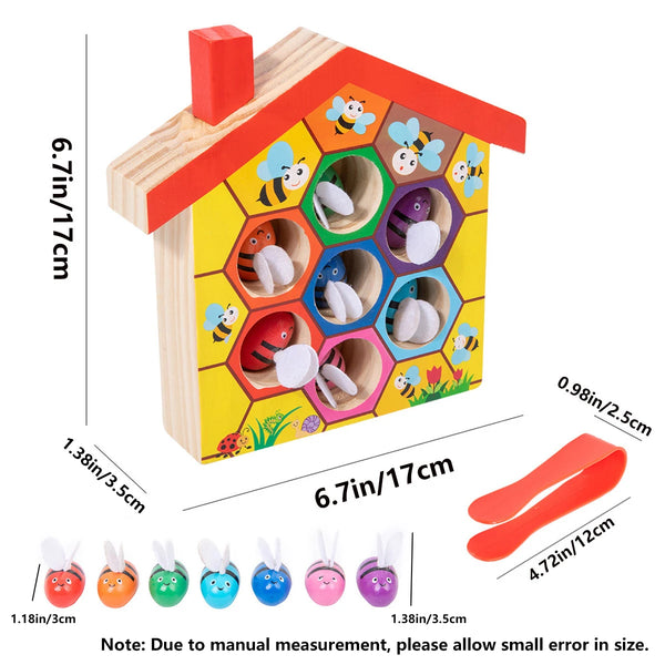 Wooden Bee House, Clamp Bee to Hive Matching Game,Montessori Color Sorting Puzzle, Fine Motor Skill Toy, Early Educational Gift