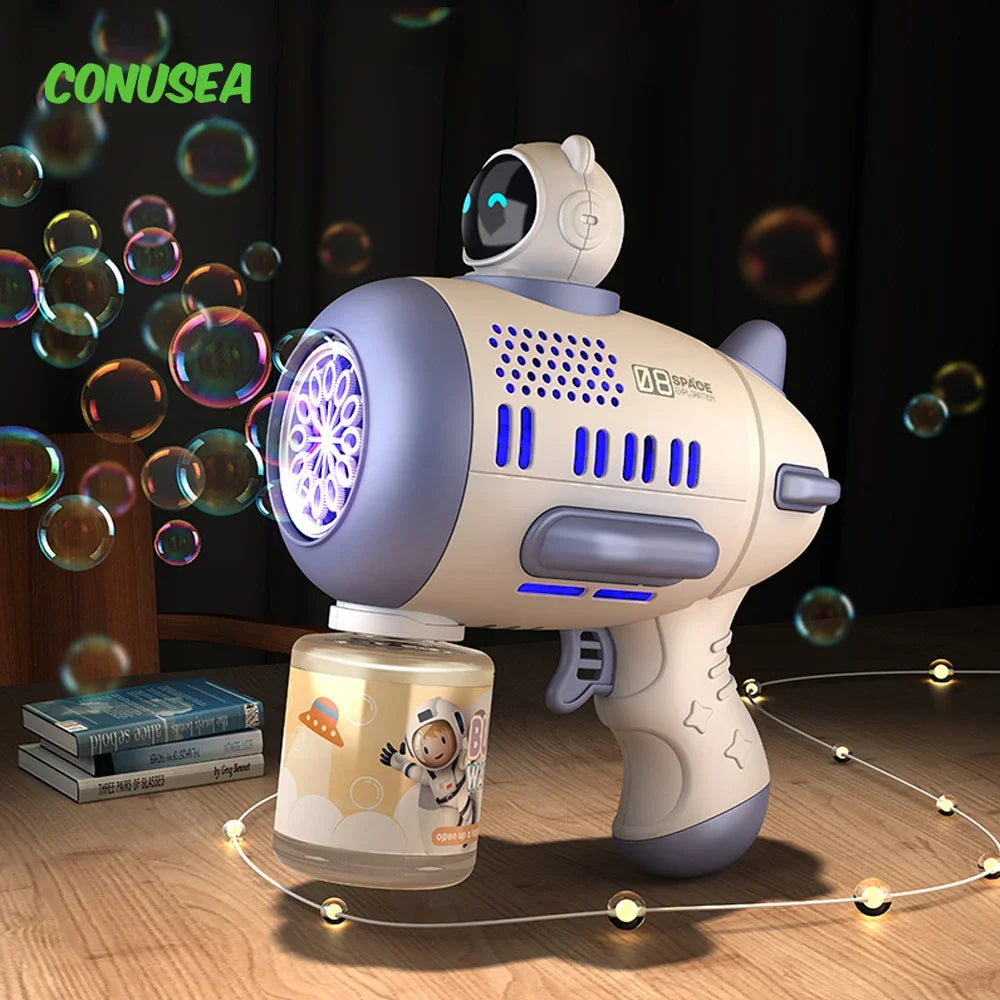 Spaceman Bubble Gun 12 Holes Shape Soap Bubble Blower Maker with Light Bubble Machne Toys for Boys Girls Birthday Gift
