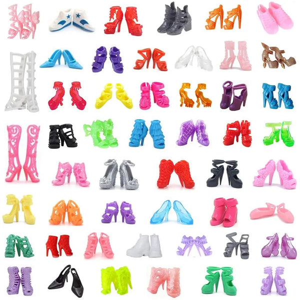 45 Item/Set Doll Accessories=5*Doll Clothes Dress+40*Doll Accessories Doll Shoes Boots Necklaces Glasses Hangers etc For Barbie