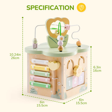 ROBOTIME Wooden Montessori Activity Cube 9 Games in 1 Educational Toys Baby Activity Cube for Toddlers