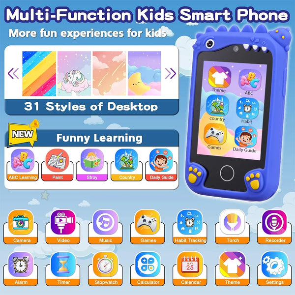AMORUS Children Smart Phone Toy 2.8 inch Touchscreen Digital Camera Toys for Boys Girl Toys Music Player Christmas Birthday Gift