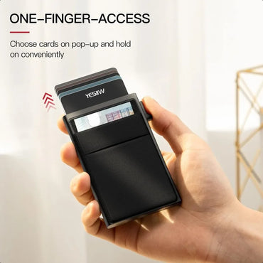 YESIIW Slim Wallet for Men Pop up Card Holder RFID Blocking Minimalist Business Credit Card Wallet with Money Pocket Metal Card