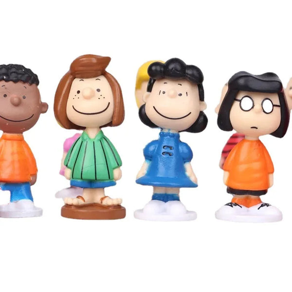 12Pcs/set Peanuts Cute Snoopy Ornament Full Set of Cartoon Doll Decoration Hand-Made Kawaii Anime Pvc Toys for Kid Birthday Gift