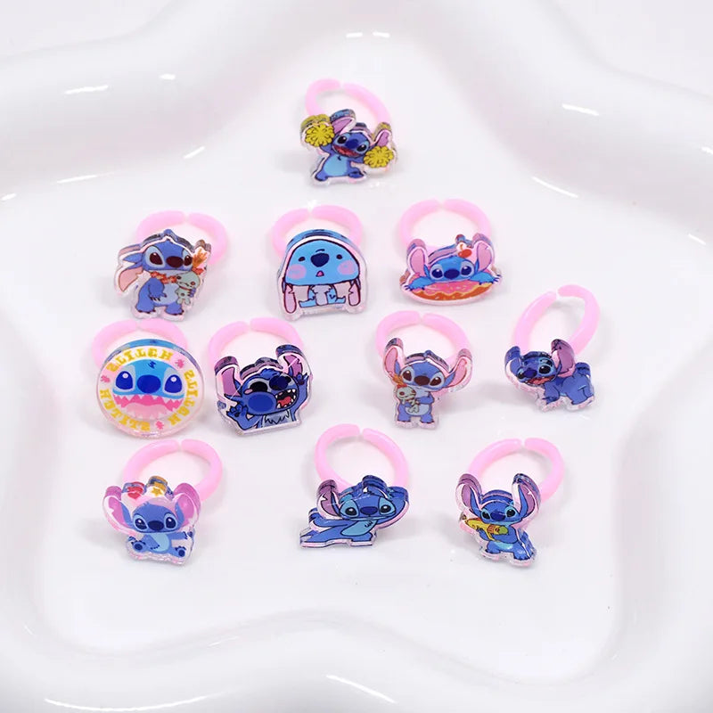 10/20pcs Disney Anime Stitch Ring Kawaii Lilo Stitch Children Acrylic Ring Cartoon Accessories Toy Kids Gifts