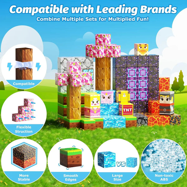 Magnetic Building Blocks Mine World Magnet Cube Set STEM Montessori Sensory Toy for Kids Boys Girls Ages 3+ DIY Model Children