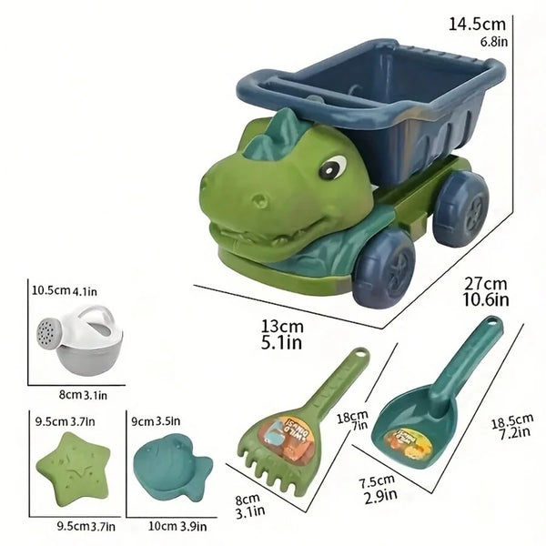 1set Engineering Vehicle Sand Beach Toy Set & Dinosaur Sand Car Toy Set Suitable For 3-6 Years Old Children