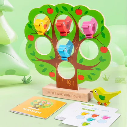 Montessori Wooden Little Bird's Home Puzzle Game Early Educational Fine Motor Training Matching Game Kids' Interactive Toy Gifts