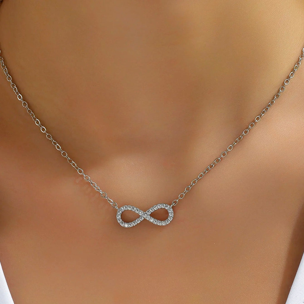 Fashion Simple Stainless Steel Infinity Pendant Necklace for Women Classic Lucky Zircon Love You Forever Jewelry Birthday Gift