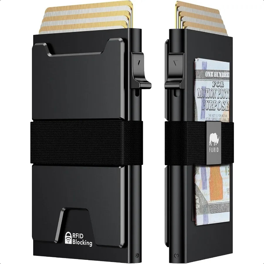 Smart Card Wallet for Men Slim: Minimalist Wallet For Men RFID Blocking Pop Up Front Pocket Wallet Metal Wallet 11 Card Holder