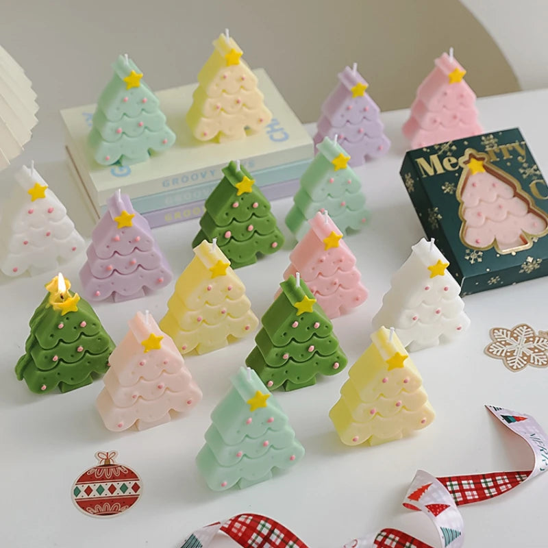1pc Xmas Trees Scented Candles Merry Christmas Giving Gift with Box Holiday Home Decoration Art Candle Wholesale Present