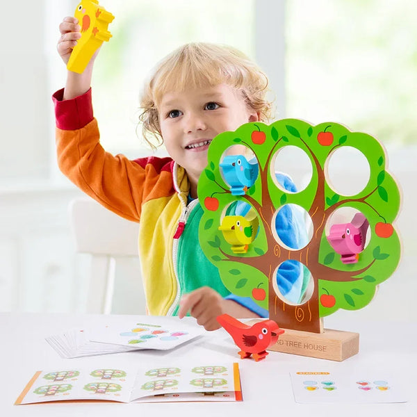 Montessori Wooden Little Bird's Home Puzzle Game Early Educational Fine Motor Training Matching Game Kids' Interactive Toy Gifts