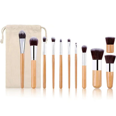 Natural Bamboo Handle Makeup Brushes Set Professional Foundation Blending Brush Cosmetic Make Up Tool With Cotton Bag
