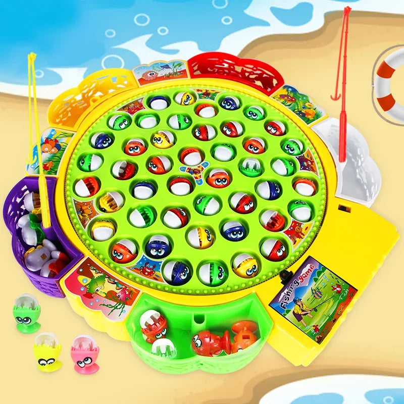 Fishing Toys Electric Rotating Magnetic Play Game Music Spinning Fish Plate Water Party Musical Sports Toy Set Toy for Kid Gift
