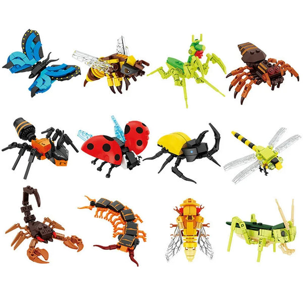Moc Insect Animal Model Bee Ant Butterfly Cricket Grasshopper Set Building Blocks Diy Children Puzzle Assemble Toys Boy Kid Gift