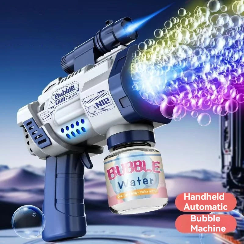 12 Hole Automatic Bubble Gun Electric Bubble Machine With Lights Soap Guns Blaster Blower Outdoor Party Kids Toy Christmas Gifts