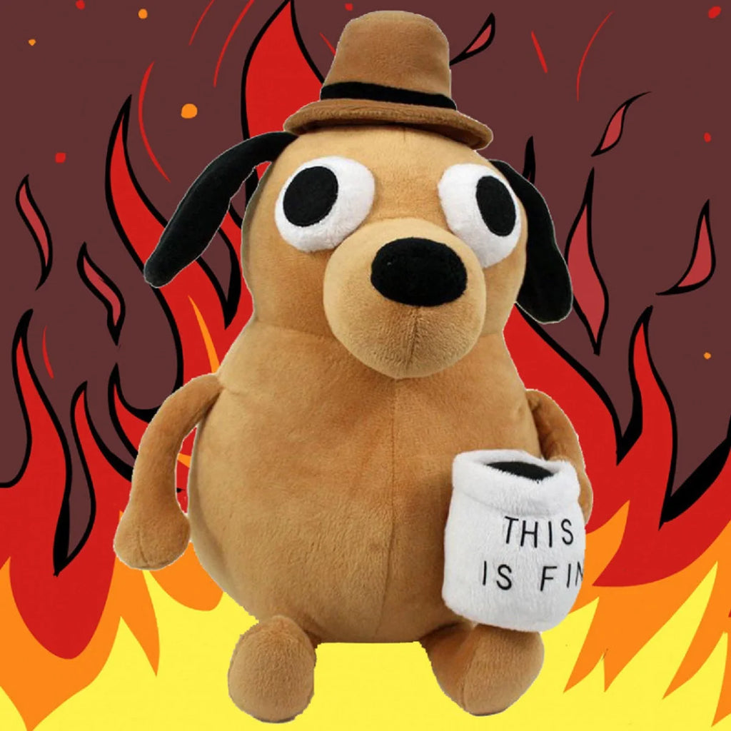 25cm This Is Fine Meme Coffee Dog Plush Toy Soft Stuffed Doll Stuffed Plush Animals Kids Toy Gift for Children Boy Birthday