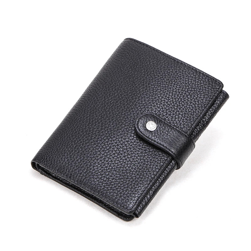CONTACT'S High Quality Genuine Cow Leather Wallet Men Hasp Design Short Purse With Passport Photo Holder For Male Clutch Wallets